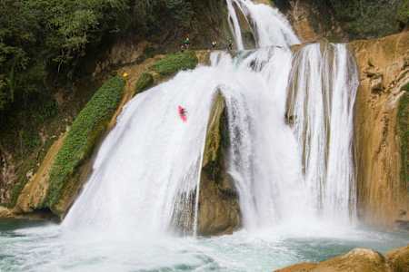 Kayaker Rush Sturges runs a steep waterfall on the Santo Domingo River in Chiapas state, Mexico.