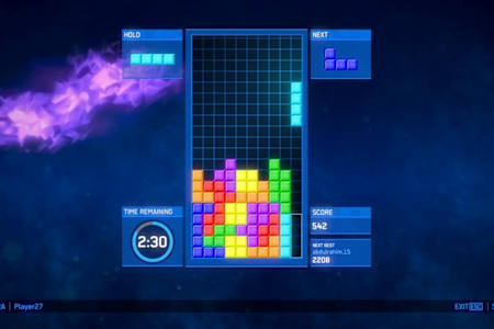 Tetris : Une image des blocs empilés du célèbre vieux jeu vidéo.