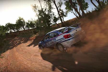 A Subaru on a dirt track in DiRT 4