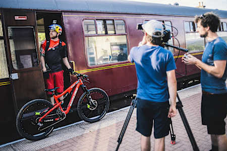A picture of Danny MacAskill filming Wee Day Out on the Harry Potter Train