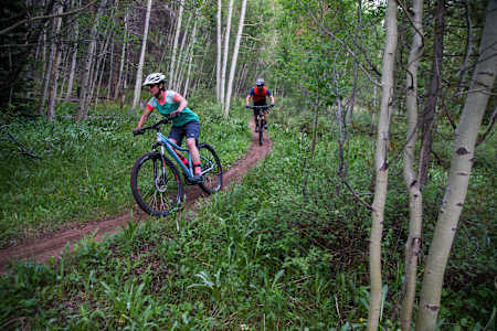 Trail riding on a women's specific Cannondale MTB