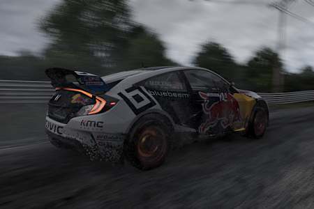 The rear of the Honda Factory Global Rallycross Civic Coupe in Project CARS 2