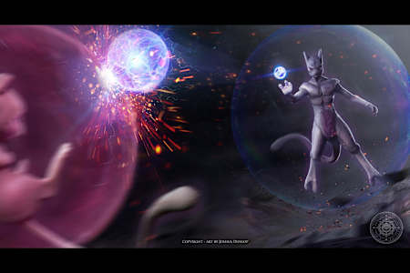 Mew and Mewtwo shown in artwork by Josh Dunlop