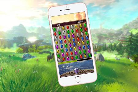 A mockup of Zelda’s Rupees inserted into the video game Bejeweled