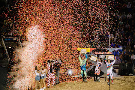Le podium des Red Bull X-Fighters 2017, à Madrid