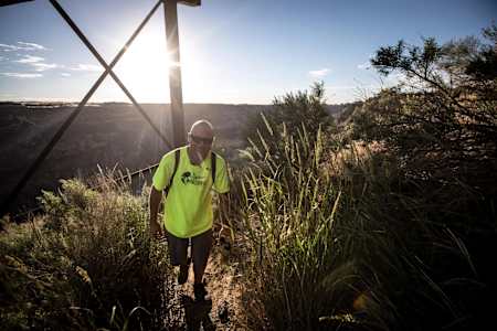 He's still smiling after being up all night long.