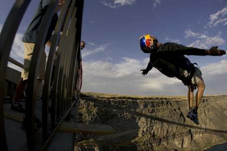 Strong winds stopped his record attempt at 57 jumps.