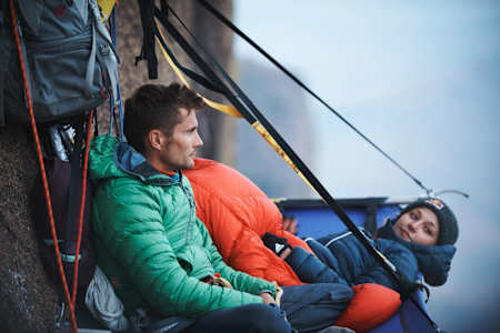 Sasha DiGiulian as seen on a port-a-ledge during the second free climb of Mora Mora.