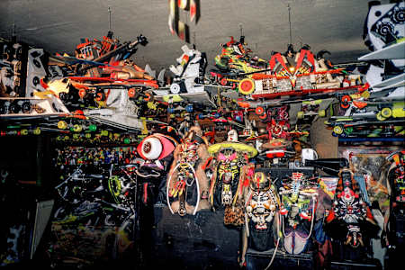The Battle Station was jam-packed with Rammellzee’s Gothic Futurism masks and other artifacts he created to complete his universe.