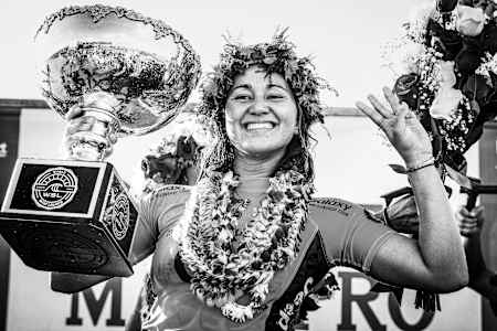 Moore celebrates her third WSL World Championship in 2015 after winning the Target Maui Open for the second consecutive year.