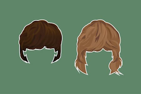 Dibujo de un peinado estilo Beatles y de los típicos rizos dorados de Brian Jones, de los Rolling Stones.