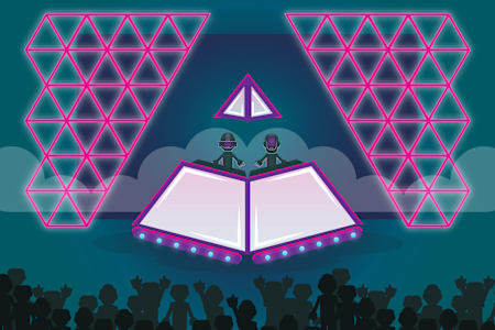 Un dibujo del escenario en forma de pirámide que diseñó Bionic League para el tour 2006 de Daft Punk.
