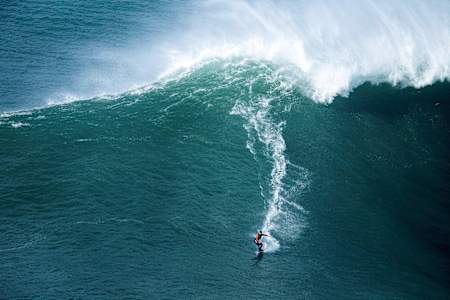 Gabeira in action in Nazaré, where, in 2013, a 25m wave almost killed her