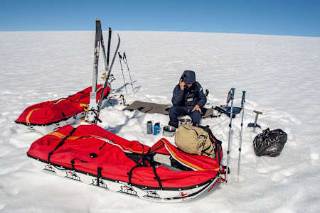 Taking a breather during the Arctic expedition.