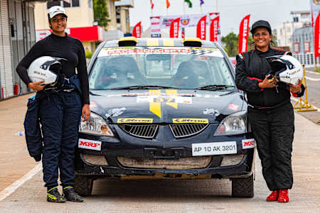 Shivani and Deepti Pruthvi participated in the first round of the Indian National Rally Championship at Chennai's Madras Motor Race Track.
