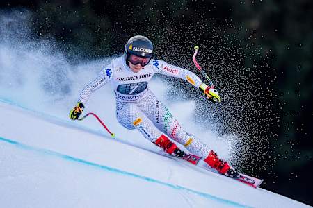 Sofia Goggia performs at the Downhill Race during the FIS Alpine Skiing World Cup in Garmisch-Partenkirchen, Germany on January 27, 2019