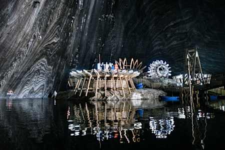 Constantin Popovici of Romania dives at Salina Turda, Romania on October 7, 2020.