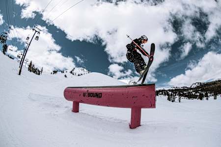 Mac Forehand skies in Mammoth Lakes, California, USA on 25 May, 2019.