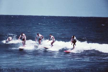 A group of surfers take part in the first Bells competition in 1962.