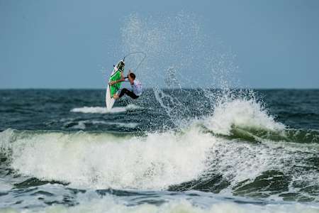 Evan Thompson competes at the Red Bull Top Whip Tow-At competition in Flagler Beach, Florida on November 9, 2013