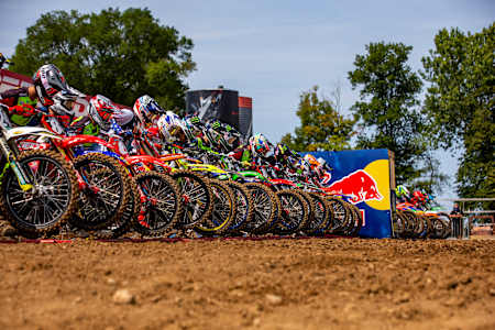 Event competitors race for the start at Round 5 of the AMA Motocross Series at Red Bud MX in Buchanan, Michigan, USA on 07 September, 2020.