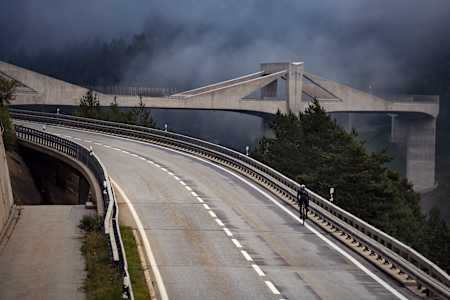 Patrick Seabase in front of the Ganter Bridge on the ascent to the Simplon Pass, Switzerland, on September 1, 2020.