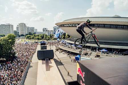 Max Fredriksson performs at Red Bull Roof Ride in Katowice, Poland on August 21st, 2021