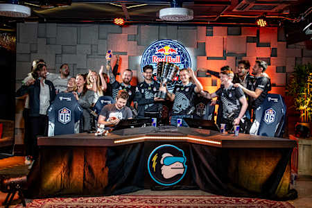 The whole OG organization celebrated at Red Bull Gaming Sphere