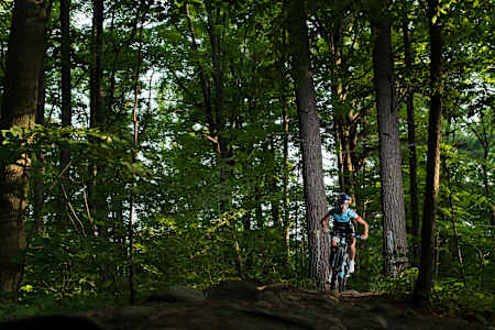 Emily Batty rides the trails in Uxbridge, Canada on July 13, 2015.  