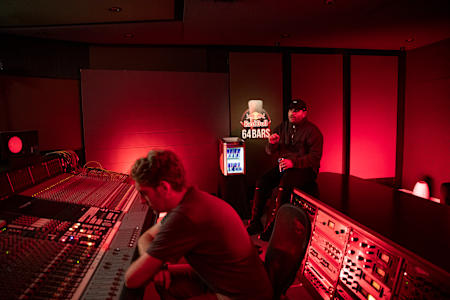 Rapper Masked Wolf in the studio with producer Tyron Hapi for Red Bull 64 Bars.