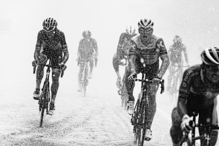 Cyclists fight the bad weather in France, 2020