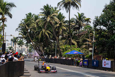David Coulthard performs at the Red Bull Showrun Mumbai 2023