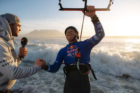 In 2024, Luca Ceruti competes at Red Bull King of the Air kiteboarding event in Cape Town