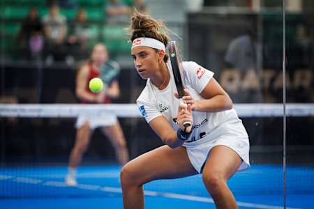 Spain's Beatriz Gonzalez Fernandez of Spain competes during the Premier Padel 2024 season.