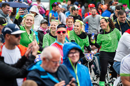 Participants take a selfie during the Red Bull Goni Pony in Kranjska Gora, Slovenia on June 1, 2024.