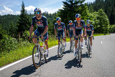 The Red Bull - BORA - hansgrohe cycling team seen during a training ride