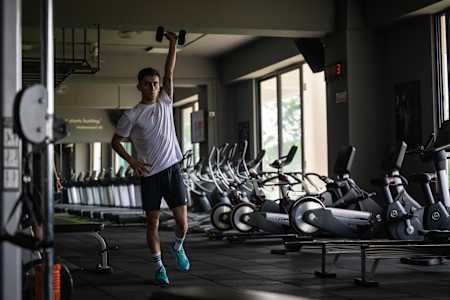 Lakshya Sen during a fitness session in a gym