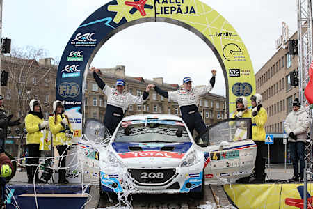 Co-driver Martin and Breen celebrate their ERC winter win