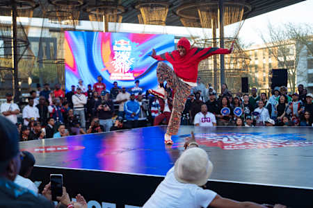 Aimsley delivers an electrifying performance at the Red Bull Dance Your Style National Final in Cape Town, South Africa, on 30 August 2025, captivating the crowd with dynamic moves