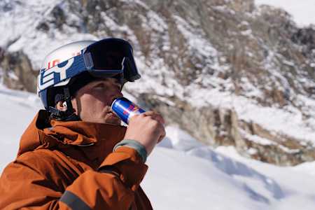 Mark McMorris taking a break and refuelling with Red Bull