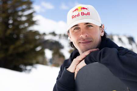 Mark McMorris poses for a photoshoot at Mammoth Mountain