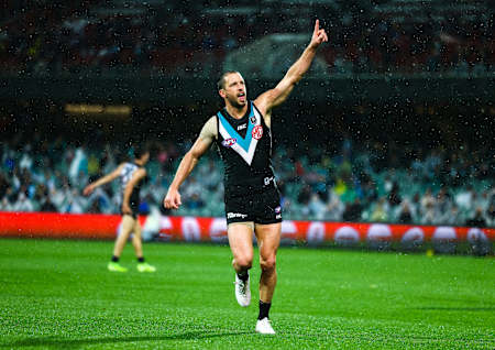 Travis Boak celebrates during a game.