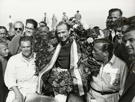 A photo of Mercedes F1 driver Juan-Manuel Fangio.