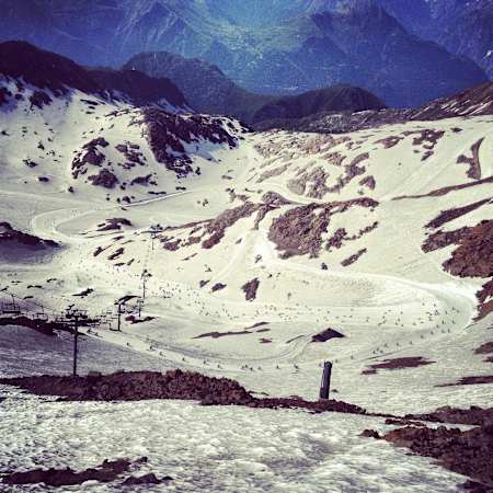 Downhill mountain bikers race at The Megavalanche