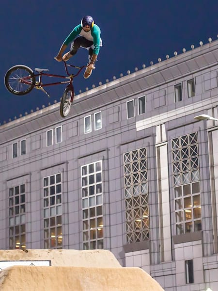 BMX rider Daniel Sandoval competes at the 2013 Dew Tour in San Francisco