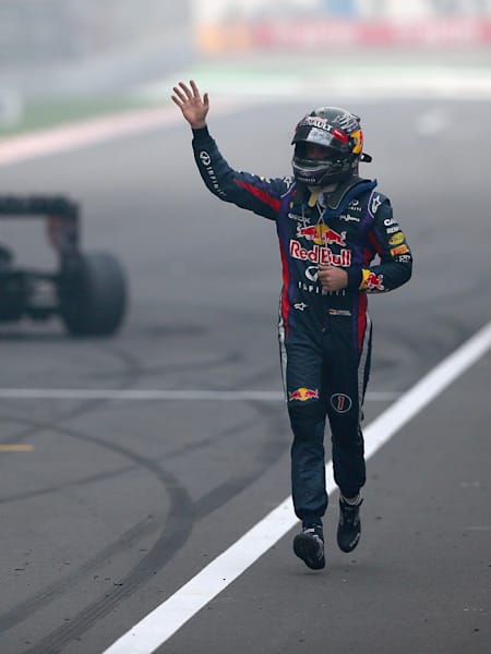 Sebastian Vettel celebrates his fourth World Championship in India