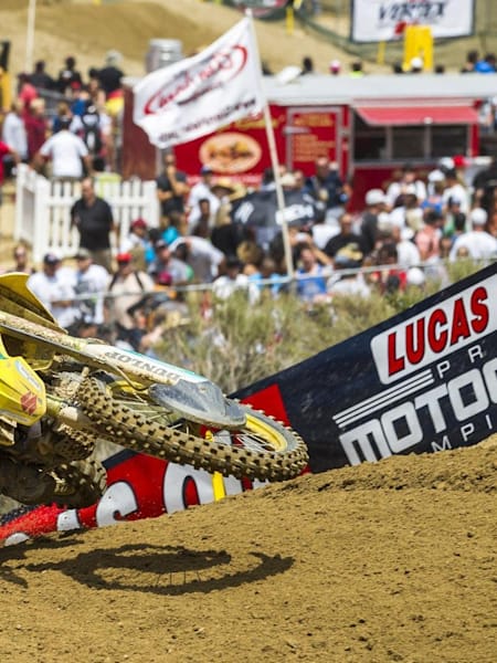 James Stewart performs a scrub at Glen Helen MX
