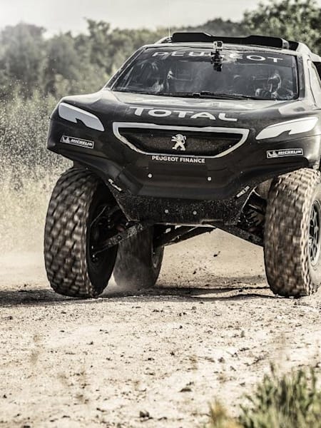 The Peugeot 2008 DKR in action in Freneuse, France