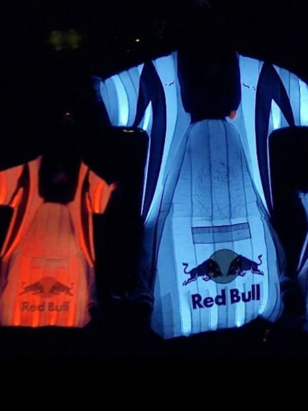 The Red Bull Skydive Team in LED wingsuits