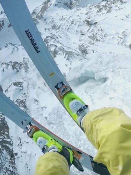 POV of Valentin Delluc speedriding out of an avalanche on Mont Blanc in France